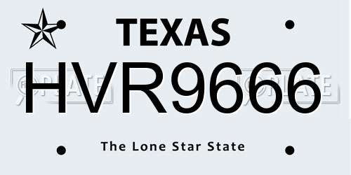 HVR9666 Texas License Plate