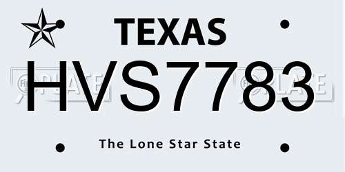 HVS7783 Texas License Plate