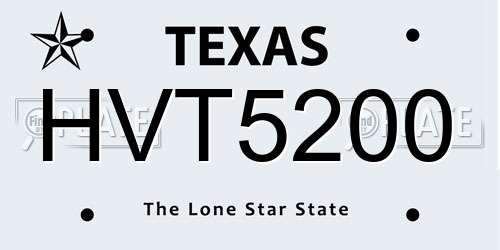 HVT5200 Texas License Plate