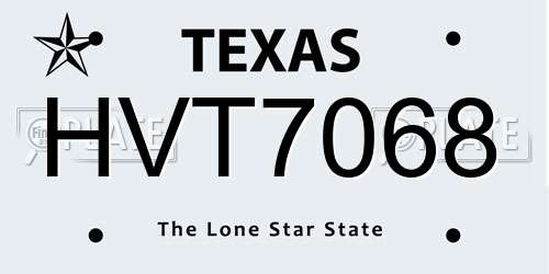HVT7068 Texas License Plate
