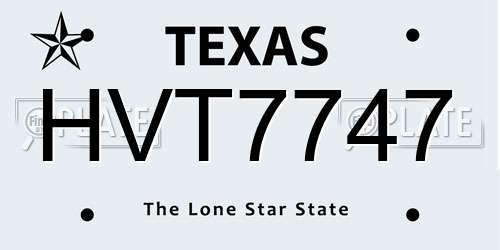 HVT7747 Texas License Plate