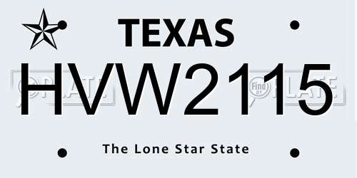 HVW2115 Texas License Plate
