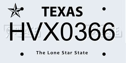 HVX0366 Texas License Plate