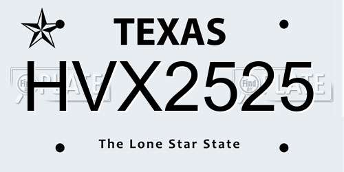 HVX2525 Texas License Plate