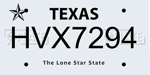 HVX7294 Texas License Plate