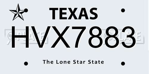 HVX7883 Texas License Plate