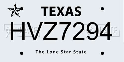 HVZ7294 Texas License Plate
