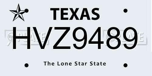 HVZ9489 Texas License Plate