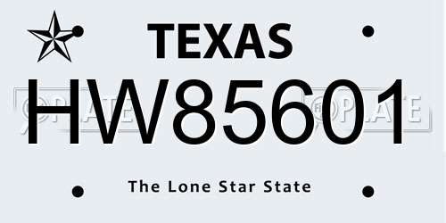 HW85601 Texas License Plate