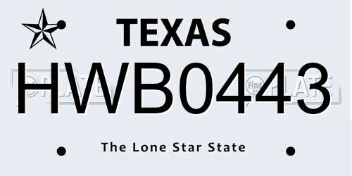 HWB0443 Texas License Plate