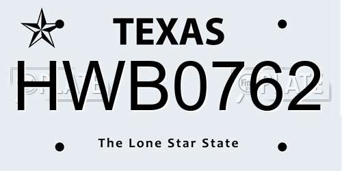 HWB0762 Texas License Plate