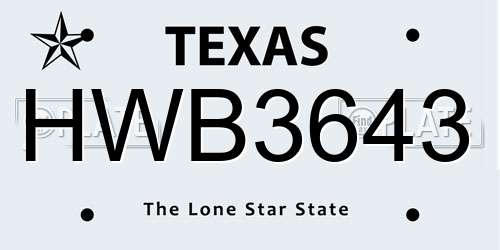 HWB3643 Texas License Plate