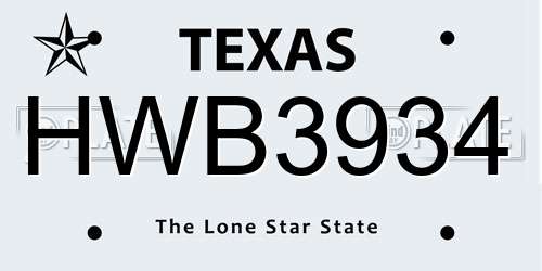 HWB3934 Texas License Plate