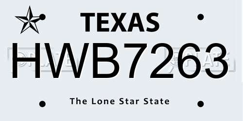 HWB7263 Texas License Plate