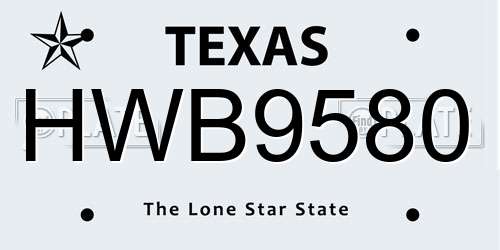 HWB9580 Texas License Plate