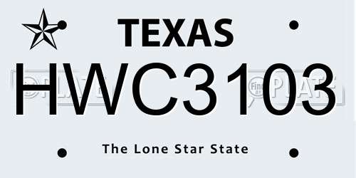 HWC3103 Texas License Plate