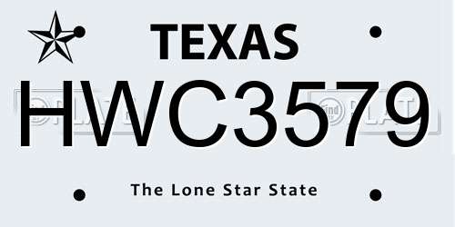 HWC3579 Texas License Plate
