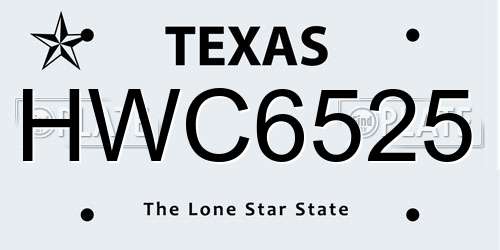 HWC6525 Texas License Plate