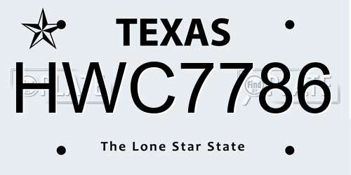 HWC7786 Texas License Plate
