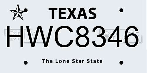 HWC8346 Texas License Plate
