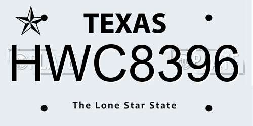 HWC8396 Texas License Plate