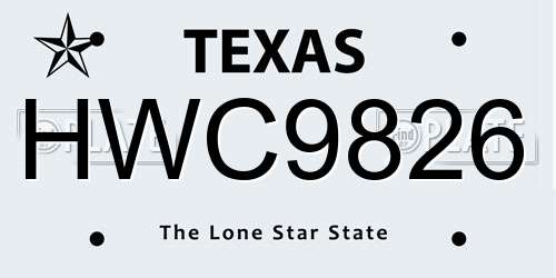 HWC9826 Texas License Plate