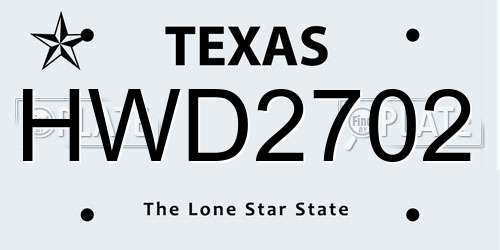 HWD2702 Texas License Plate