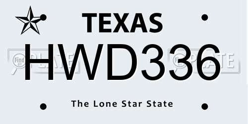 HWD336 Texas License Plate