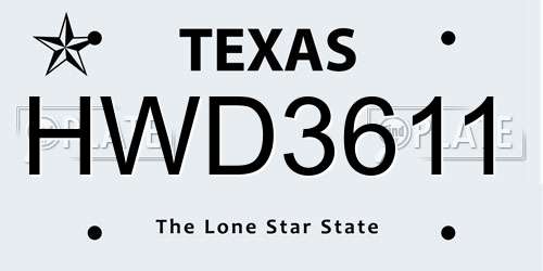 HWD3611 Texas License Plate