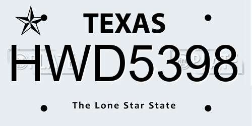 HWD5398 Texas License Plate