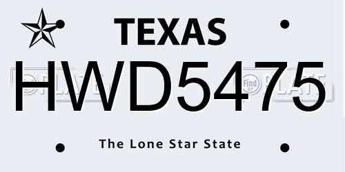 HWD5475 Texas License Plate