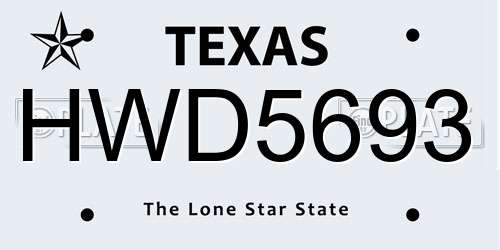 HWD5693 Texas License Plate