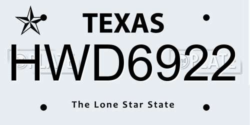 HWD6922 Texas License Plate