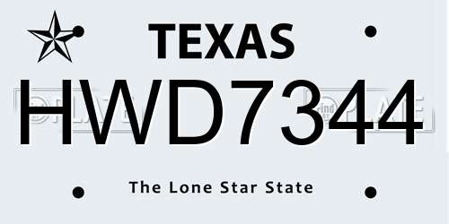 HWD7344 Texas License Plate