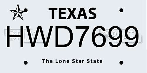 HWD7699 Texas License Plate