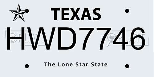 HWD7746 Texas License Plate