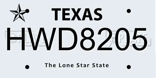 HWD8205 Texas License Plate