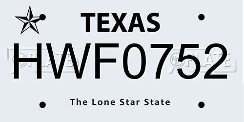 HWF0752 Texas License Plate