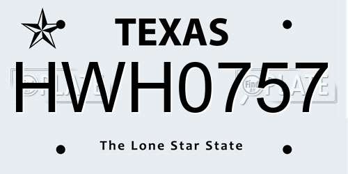 HWH0757 Texas License Plate