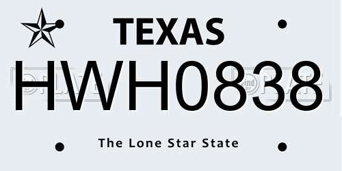 HWH0838 Texas License Plate