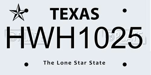 HWH1025 Texas License Plate