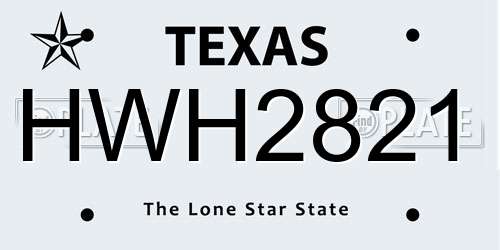 HWH2821 Texas License Plate