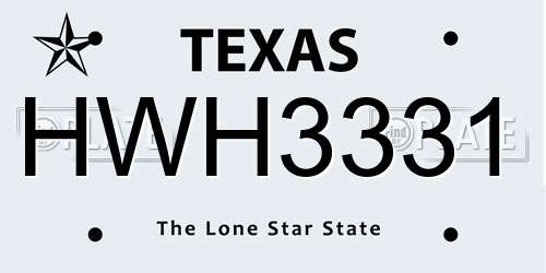 HWH3331 Texas License Plate