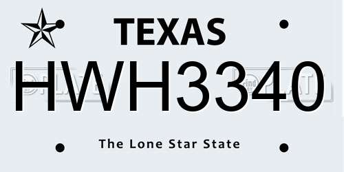 HWH3340 Texas License Plate