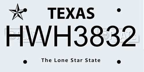 HWH3832 Texas License Plate