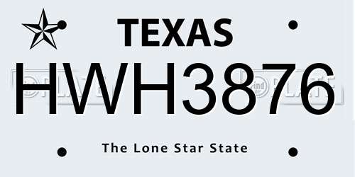 HWH3876 Texas License Plate