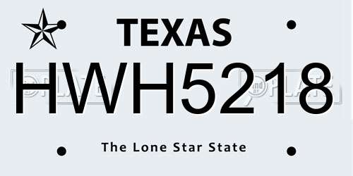 HWH5218 Texas License Plate