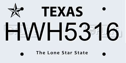 HWH5316 Texas License Plate