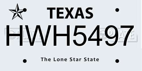HWH5497 Texas License Plate