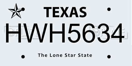 HWH5634 Texas License Plate